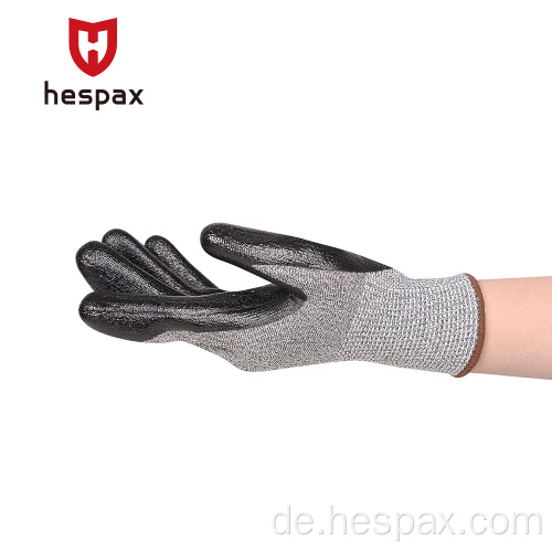 Hespax zertifiziertes anti-geschnittenes graues HPPE glatte Nitrilhandschuhe